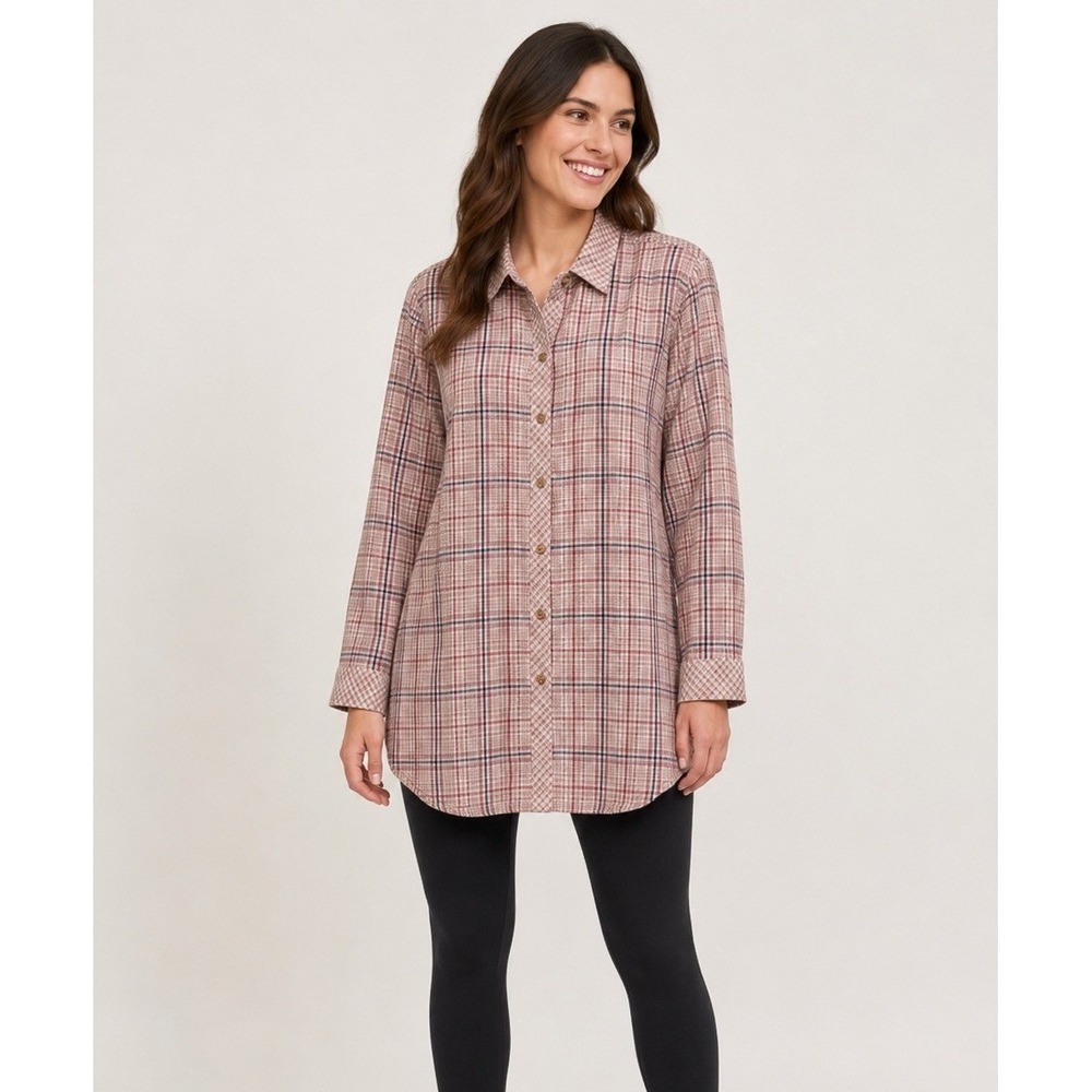 J. Jill Button Front Flannel Shirt Womens XL Pink Plaid Soft Cozy Cotton